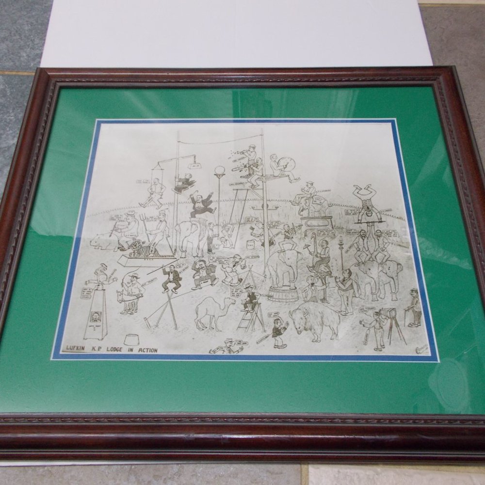 Unique "Lufkin K.P.. Lodge In Action" circus drawing matted & framed, signed - Picture 2 of 5